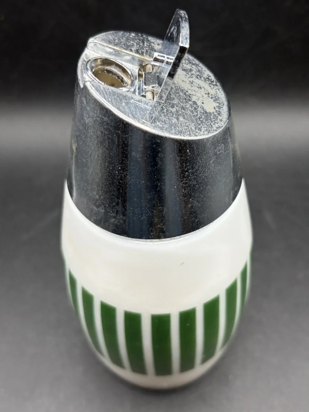 Gemco Westinghouse Green & White Striped MCM Vintage Glass & Metal Sugar Shaker